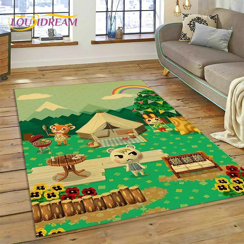 Niedlicher Animal Crossing New Horizons Cartoon Teppich für Schlafzimmer Wohnzimmer Zuhause Sofa Dekoration, Kinderspiel Große Dekor Bodenmatte