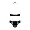 Womens Patent Leather Lingerie Set Halter Neck Open Cup Bra Crotchless Briefs Wet Look Clubwear Night Outfit