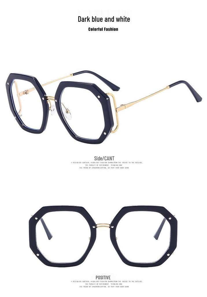 2022 Polygon Eyeglass Frame: Anti-Blue Light, Hollowed Sides, Trendy European & American Design