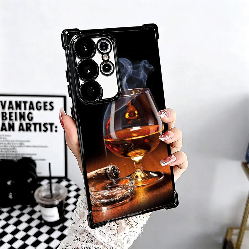 Cigar Whiskey Ice Drink Plating Phone Case For Samsung Galaxy S24 S25 FE S26 Edge S23 Ultra S22 S21 Plus S20 Anti-Fall Airabag C