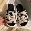 Fashion Smile Winter Warm Antiskid Wool Slippers  Household Indoor Thick-soled Plush Cotton Slippers Open Toe Cotton Slippers Cute Cow