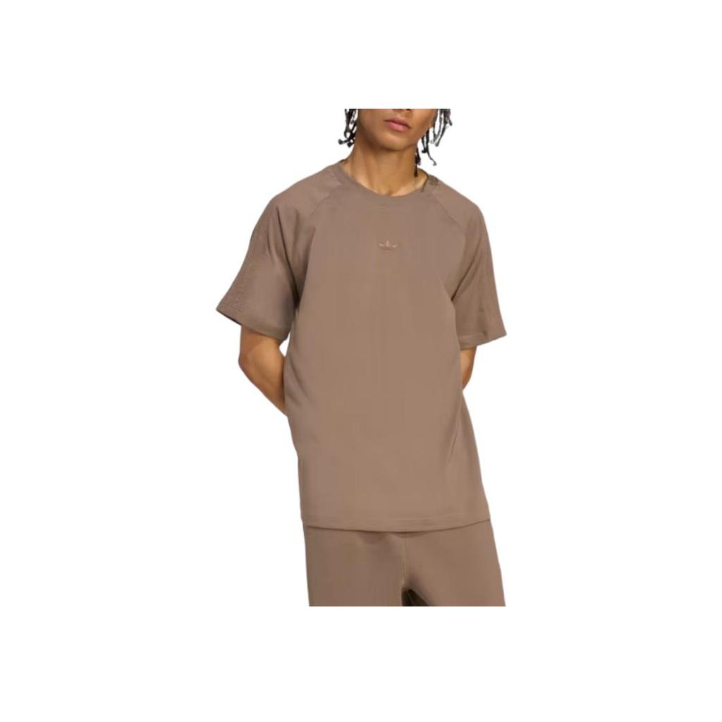 Adidas Originals Solid Color Logo Round Neck Loose Fit Short Sleeve T-Shirt Men Tops Brown JW1032