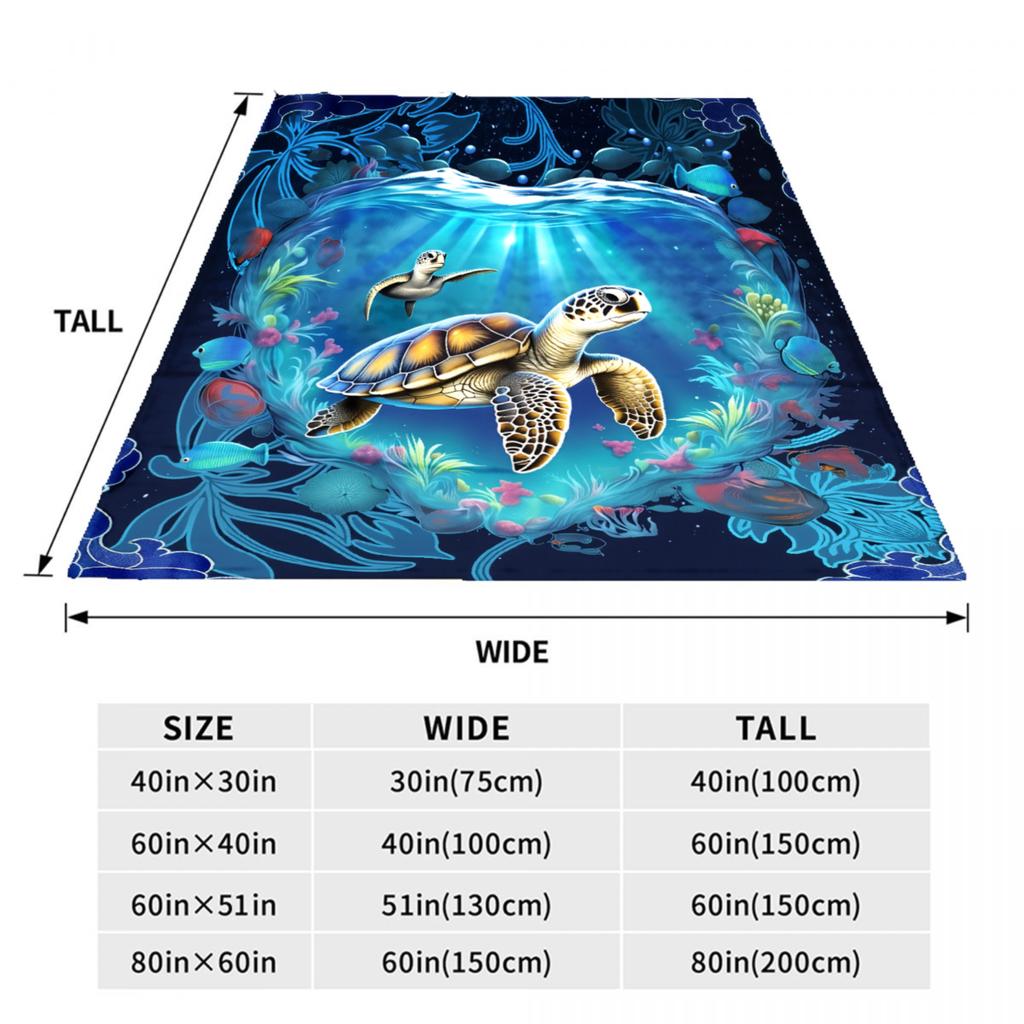 1pc Blue Blanket Sea Turtle 3D Printed Comfortable Flannel Blanket for Home Living Room Bedroom Decor Birthday Gift