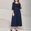 Evening Dress Plus Size Lace Embroidery Chiffon Patchwork A-Line O-Neck Half Sleeve High Waist Flowy Hem Long Dress Female Clothing