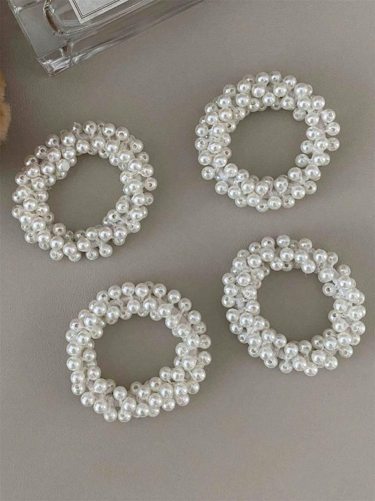4 női scrunchie Műgyöngyös hajkiegészítők Dekoratív elegáns hajdíszek Rögzített hajgumi Haj Haj Könnyen használható st