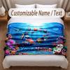 Fish Ocean Theme Soft Blanket Personalized Custom Name Text Print Warm Blanket Home Sofa Bedroom Decor