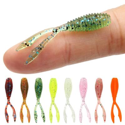 0.3g Fluorescent Twin Tail Silicone Fishing Tackle Artificial Bait Worm Lures Soft Fishing Lure