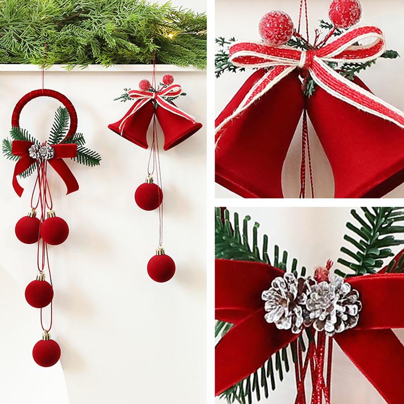 1 Stück Weihnachtsfensterdeko Glocken mit beflockter Oberfläche Roter beflockter Weihnachtsanhänger