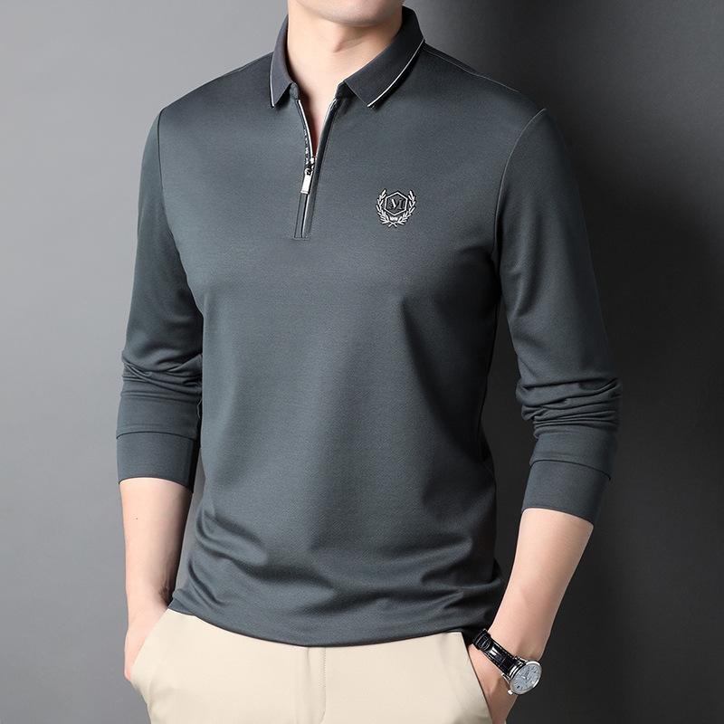 Solid Color Long-sleeved New T-shirt Men's Spring and Autumn New Fashion Casual Lapel Embroidered POLO Shirt Tops Men's Clothing