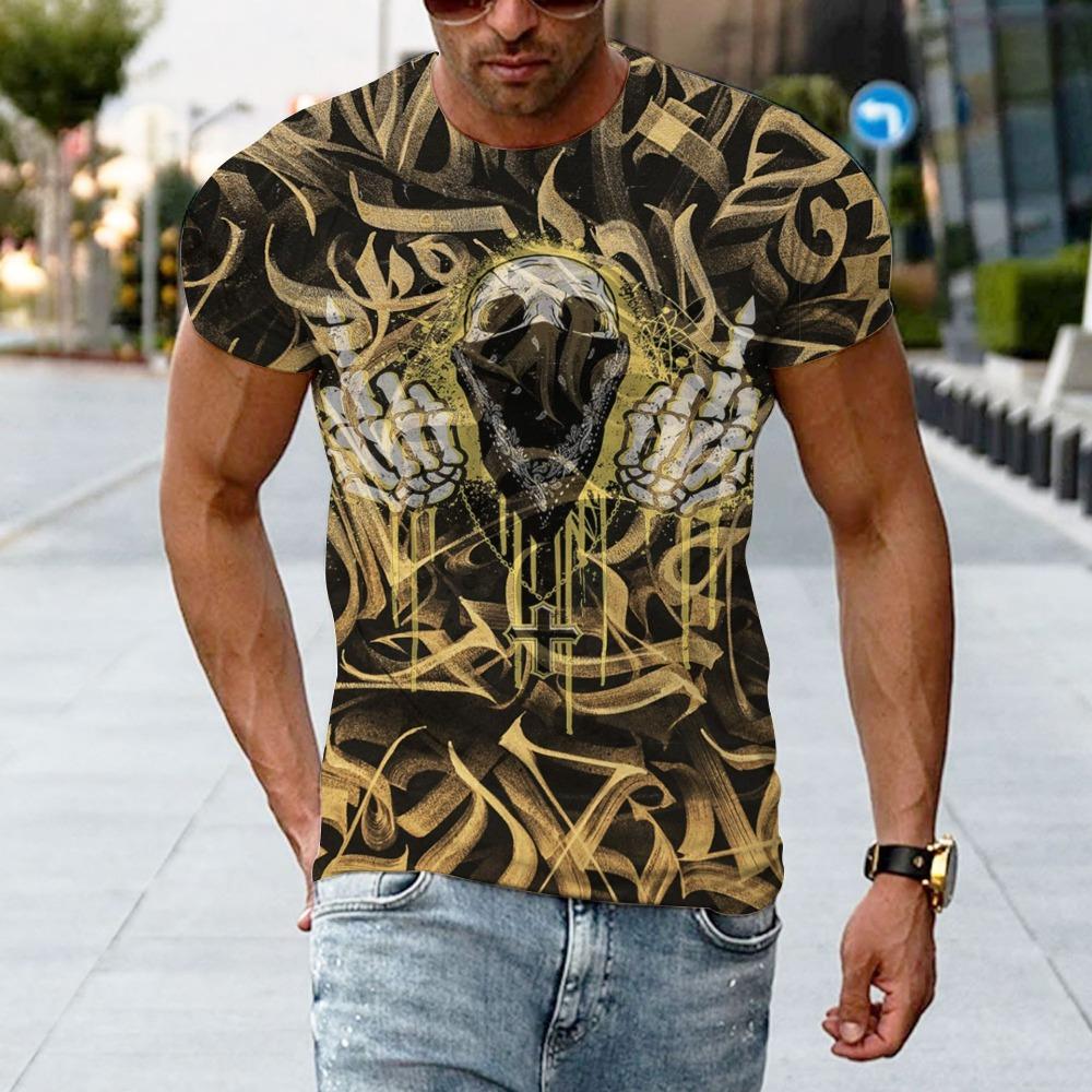 Retro Ethnic Style 3D Digital Printed Men's Street Trendy Round Neck Short Sleeved T-shirt