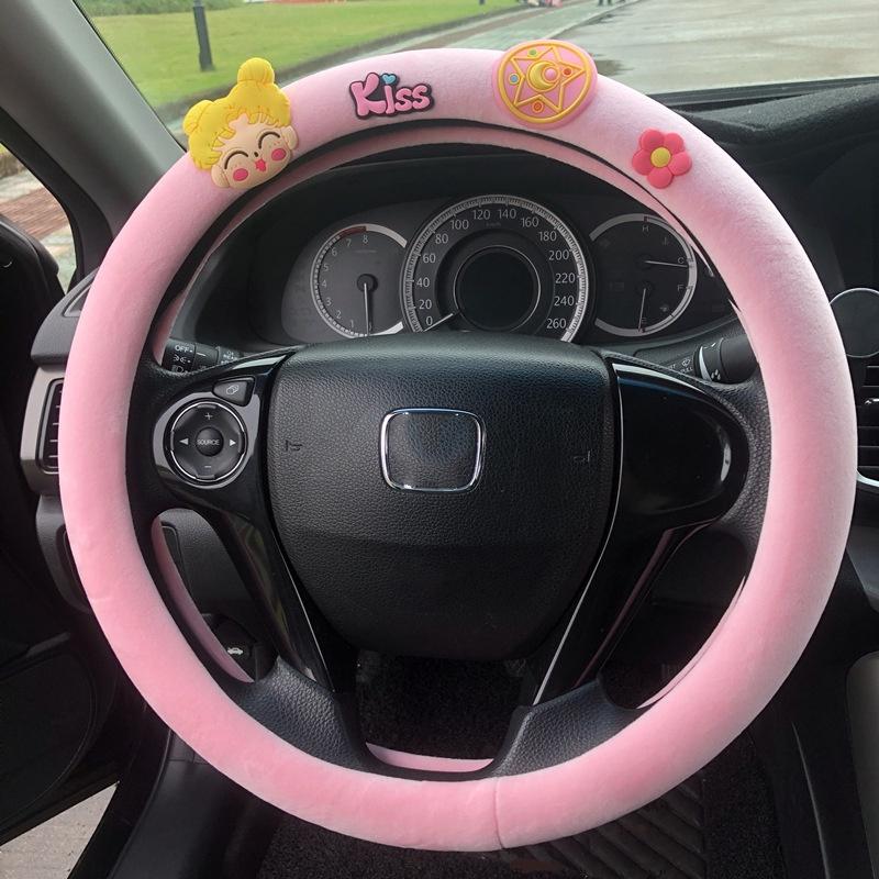 Steering Plush Car Wheel Cover Cartoon Print Four Seasons Installation Easy