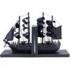 Wooden Ship Bookends The Black Pearl Pirate 10" Prebuilt Caribbean Coastal Sailboat Decor Nautical Gift for Enthusiasts