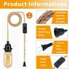 Plug-in Pendant Light with Hemp Cord - 15ft, E26/E27 Compatible Vintage Fabric Lamp - Ideal for Rustic and Boho Style Decor