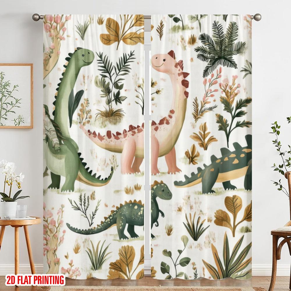 2pcs,2D Plane Printing Curtain Popular DinoDreams Versatile Polyester Fabric (without Rod) Room Decor Perfect for Bedroom,