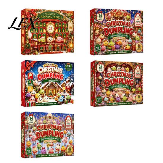 Steamed Bun Countdown Box Christmas Cartoon Dumpling Gift Box, Xmas Advent Calendar with 24 Stress Toy Relief Squeeze Toys, Days Merry