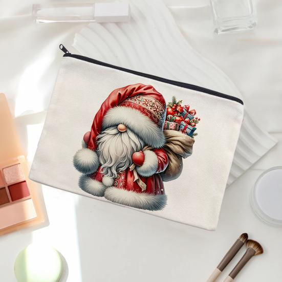 baizihuahu Cosmetic Storage Bag, with Black Zipper Smooth Opening, Thick Wear-Resistant Canvas Pouch, Christmas Pattern Printed Multipurpose