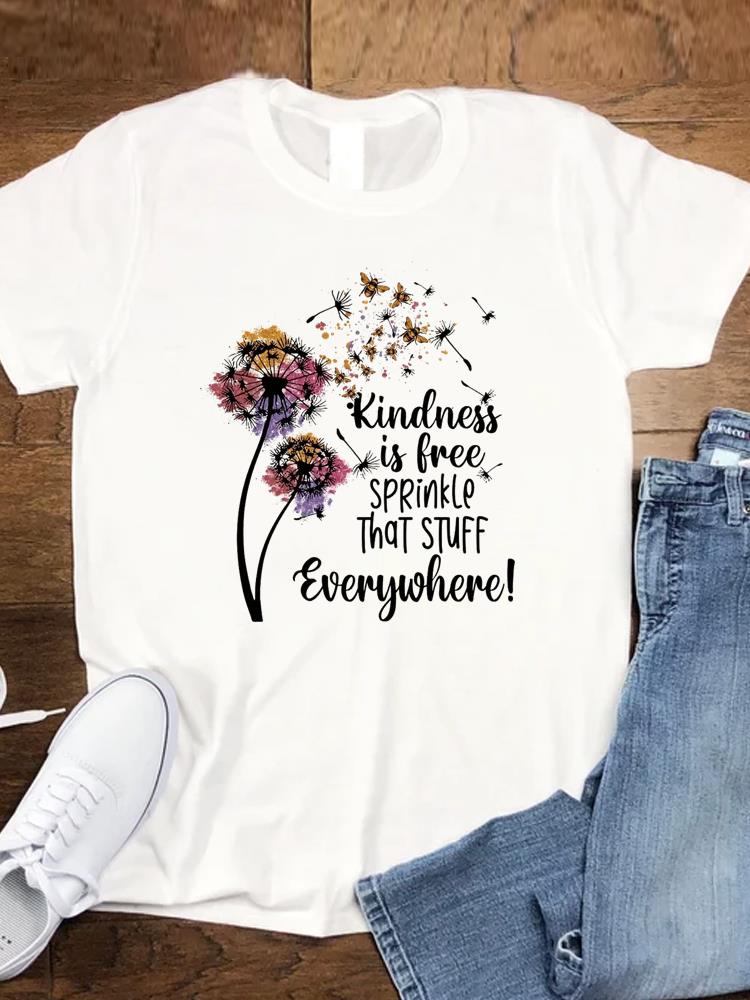 Tee Top T Women Tshirts Clothing Flower Faith Trend Female Fashion Casual Short Sleeve Cartoon Lady Clothes Graphic T-shirts