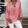 6-Color Loose Shirt Women's Casual Solid Color Top Spring Autumn V-Neck Long Sleeved Blouse