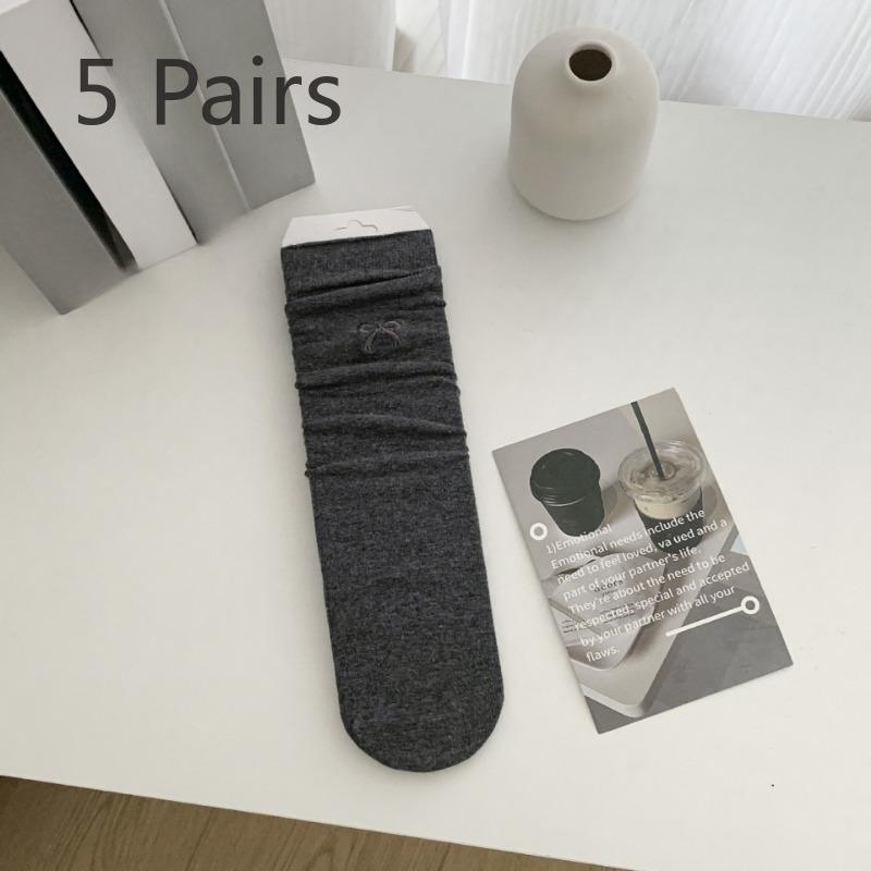 5 Pairs of Summer Women's Thin Ballet Style Fashionable Embroidered Bow Sweat Absorbing and Breathable Mid Calf Socks