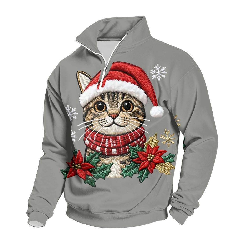 Men's Casual Mock Neck Sweatshirt with Christmas Print for Holiday Wear