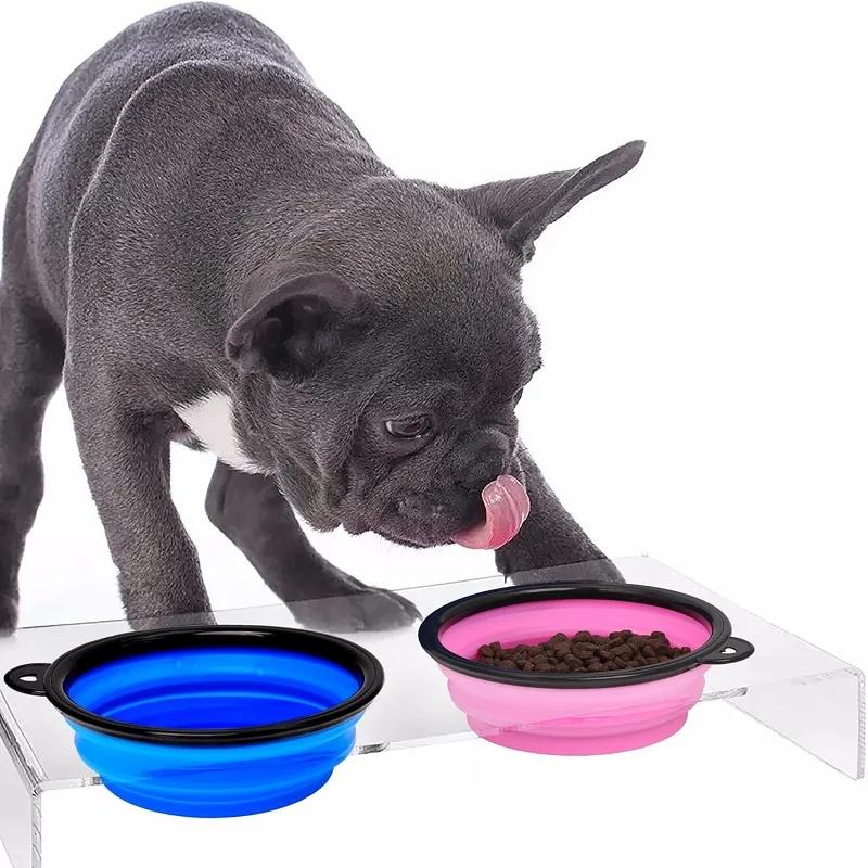 Folding Portable Silicone Dog Feeder Bowl 2 In 1 Pet Dispenser Outdoor Travel Dog with Carabiner Bottle Food Water Container