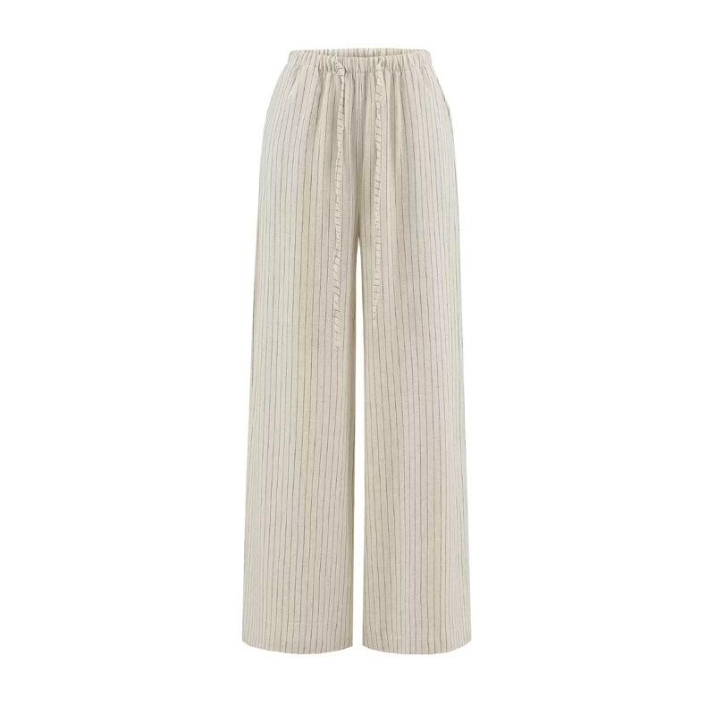 Versatile Striped Wide-Leg Drawstring Pants for Women - Summer 2026 Collection, Relaxed Fit, Casual and Comfortable Small