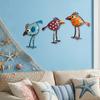 3Pcs Wooden Birds Wall Art Decor, Colorful Bird Wall Hangings, Funny Bird Wall Sculpture with Polka Dot Star Pattern Leaf Design for Farmhouse