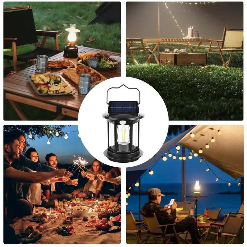Solar Portable Handheld Vintage Camping Lantern USB Rechargeable Outdoors Tent Light LED Warm Light Night Hiking Fishing Lamp