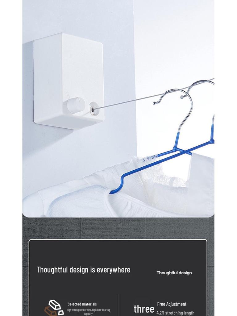 Retractable No-Drill Balcony Clothesline: Invisible Indoor/Bathroom Drying Rack with Steel Wire Rope.