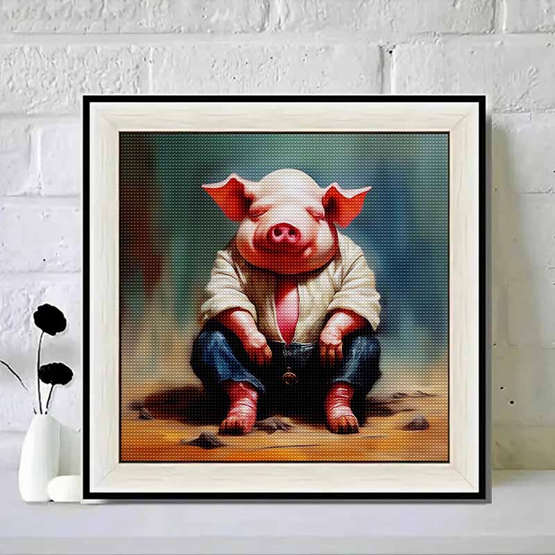 New Arrival 5D DIY Full Circle Diamond Painting "Pig Man" Embroidery Cross Stitch Home Decor Gift