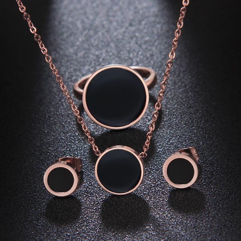 

Нержавеющая сталь 316L, простая эпоксидная черная круглая вафельная цепочка + серьги + кольцо для женщин, комплекты ювелирных изделий, корейские ювелирные изделия