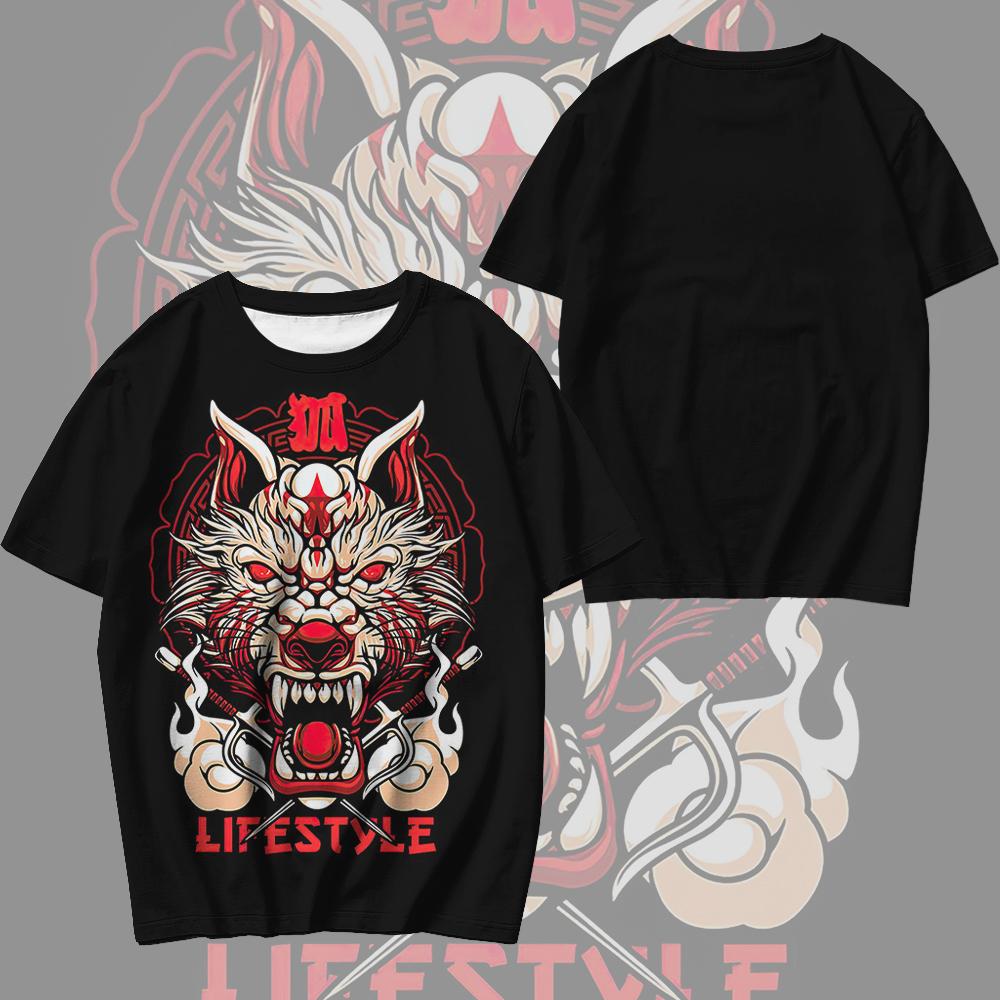 T-Shirts For Men 3d Japanese Ghost Warrior Print Man T-Shirt Hip Hop Tees Oversized T Shirt Men Clothes Vintage Street Tops 2024