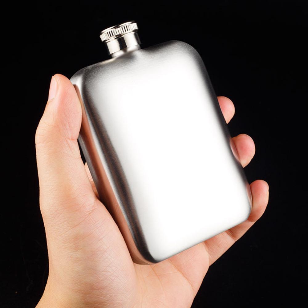 304 Stainless Steel 6oz Wine Flagon Rectangular with Funnel Pocket Hip Flask Unbreakable Fall-resistant Drinking Pot Camping