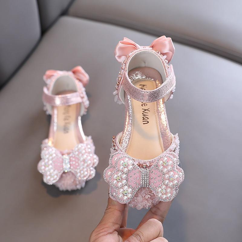 Autumn new style Korean-style girls' small/medium/large children's pearl princess leather flat shoes, dance performance shoes