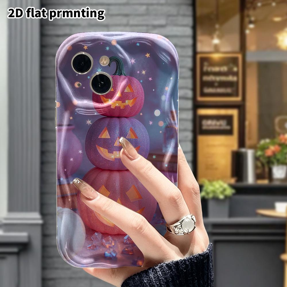 Phone Case: 2D Flat Design, Suitable for iPhone 18 17 16 15 14 13 12 Pro Protective Case, Phone Decoration, Stacked Pumpkin Lights, Halloween and Chri