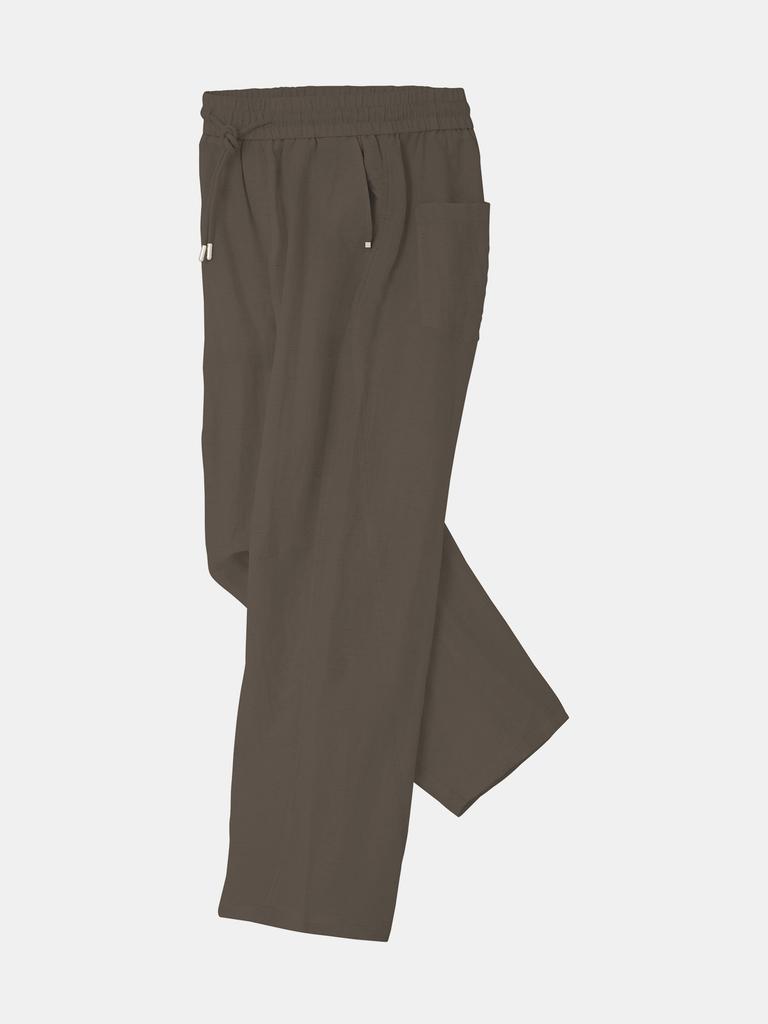 IKALOOK Sleeve Coated Linen Elastic Waist Pants Dpt150