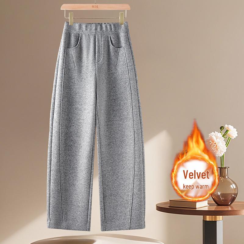 

Women s Plus Velvet Woolen Cropped Pants - Warm, Thick, Loose Casual Straight-Leg Style for Autumn/Winter 2025. 28/L [for 105-115 lbs]