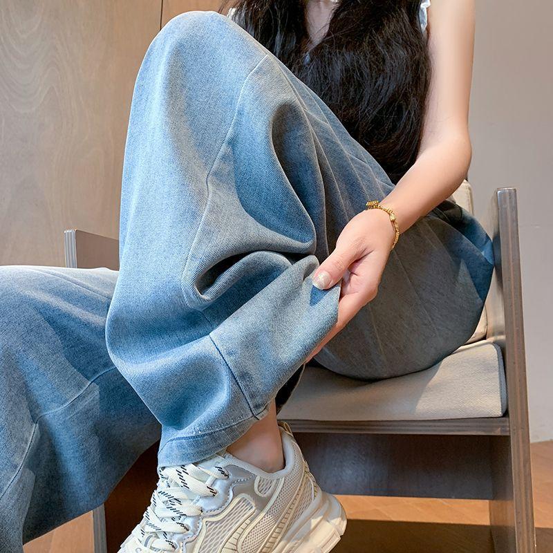 Sommer Elastischer Bund Dünne Tencel Entspannte Gerade Weite Beine Schüler Teenager Jeanshose Für Mädchen Lässige Hose Übergroße Jeanshose