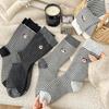 Socks Autumn Embroidery Cartoon Dog Medium Tube Socks Trend Brand Korean Striped Stacking Socks Cotton Socks Women