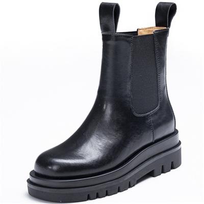 Echtes Leder Kamin-Stiefel Damen Herbst und Winter Dicksohlige Lange Stiefel Chelsea Boots Damen Schuhe Plateau