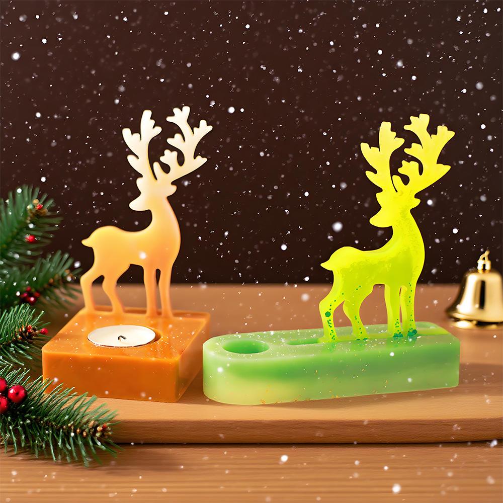 Christmas Series Candle Holder Silicone Mold DIY Snowman Elk House Candlestick Ornament Resin Mould 3D Gypsum Crafts Home Decor
