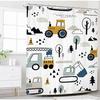 Kid Excavator Shower Curtain Tractor Mechanic Truck Construction Vehicle Boys' Bulldozer Crane Hanging Curtains Bathroom Decor