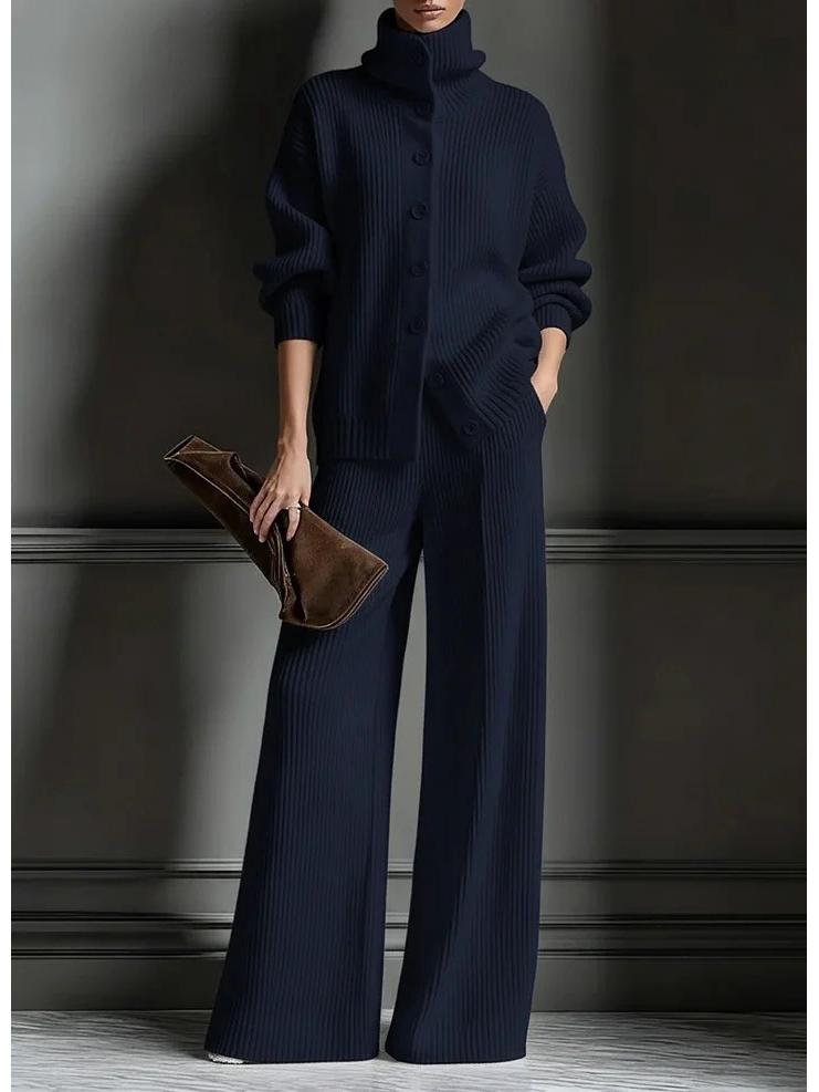 2025 European American Fashion Women's Autumn Winter High Neck Knit Wide-Leg Suit