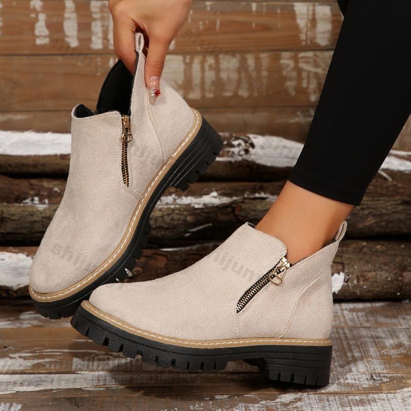 Autumn New Retro Design Casual Zipper Short Boots for Women Comfortable Versatile Non Slip Fashion Thick Soled Ankle Boots