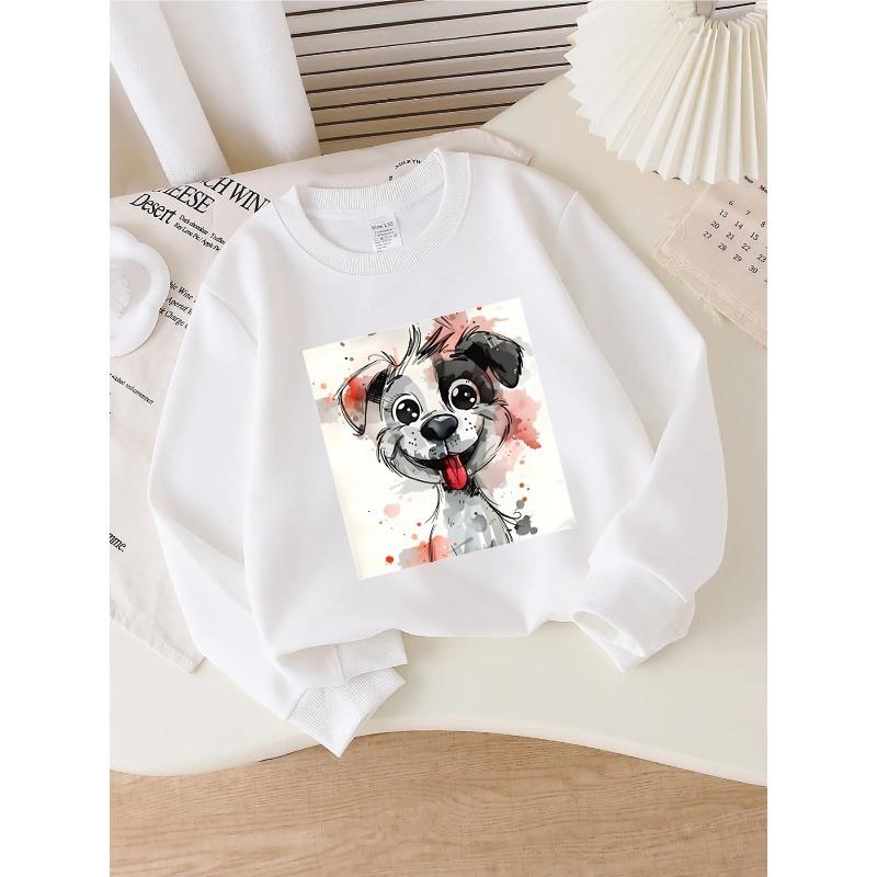 Felpa Unisex Girocollo per Bambini, Stampa Cartone Animato Cucciolo Maculato Carino con Schizzi di Inchiostro ad Acquerello, Pullover Morbido in Pile per Bambini dai 4 Anni in Su