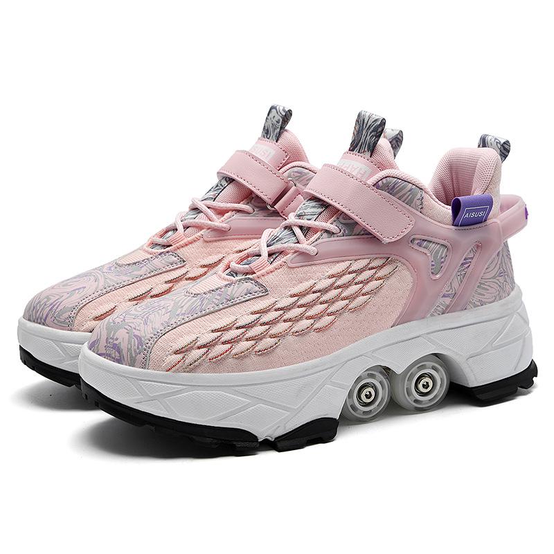 Transformable Dual-Use Roller Skates: 4-Wheel To Inline, Ice, & Walking Shoes