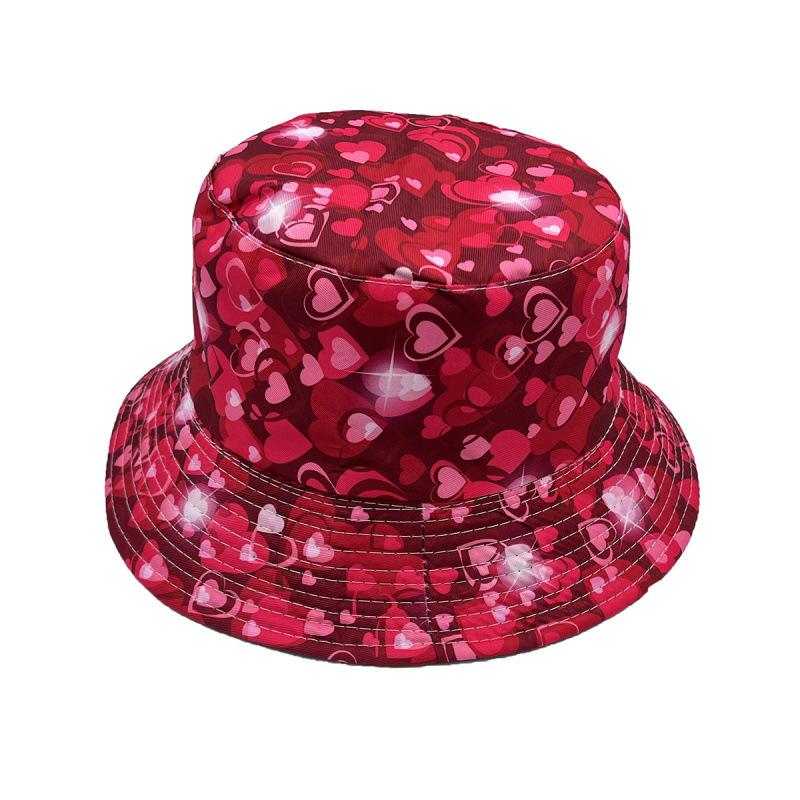 New fashionable heart-shaped printed double-sided bucket hat kiss pattern trendy sunshade sun hat sunscreen basin hat