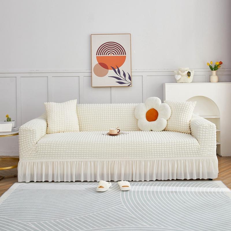 Premium Elegant Elastic Sofa Cover Light Luxury Stretchable Fabric Full Coverage with Seersucker Skirt Perfect for Living Room Decor