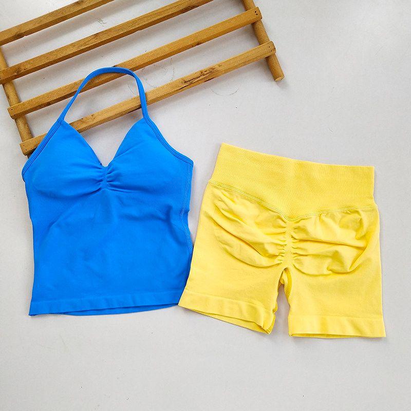 Neck Beauty Back Yoga Suit DF Sports Vest European and American Internet Celebrity Exaggerates Hips Shorts Training Peach Workout Clothes Women