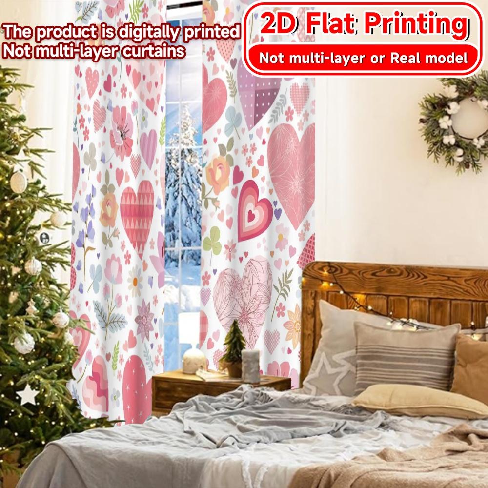 2D Flat Printing  2pcs Floral Heartscape Contemporary Popular Curtains Prints Light Filtering Curtains Holiday Suitable for